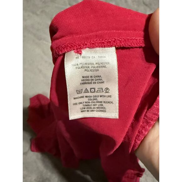 Anthro Maeve SZ 14 Magenta Gingham Top Cold Shoulder Micro Plaid Flutter Sleeve - Picture 5 of 10